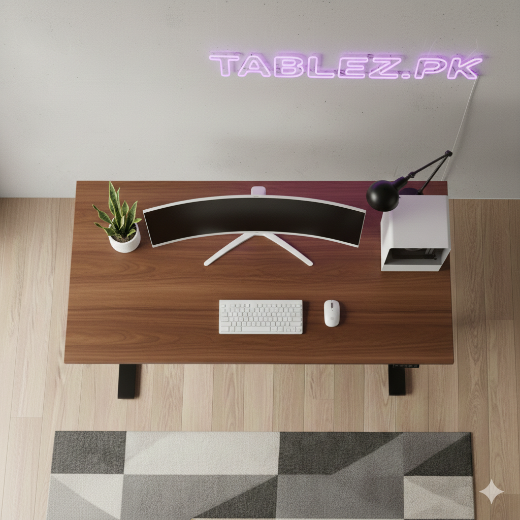 Standing desk brown top view