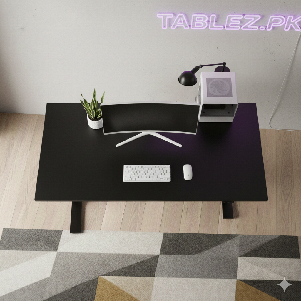 Height adjustable desk black color top