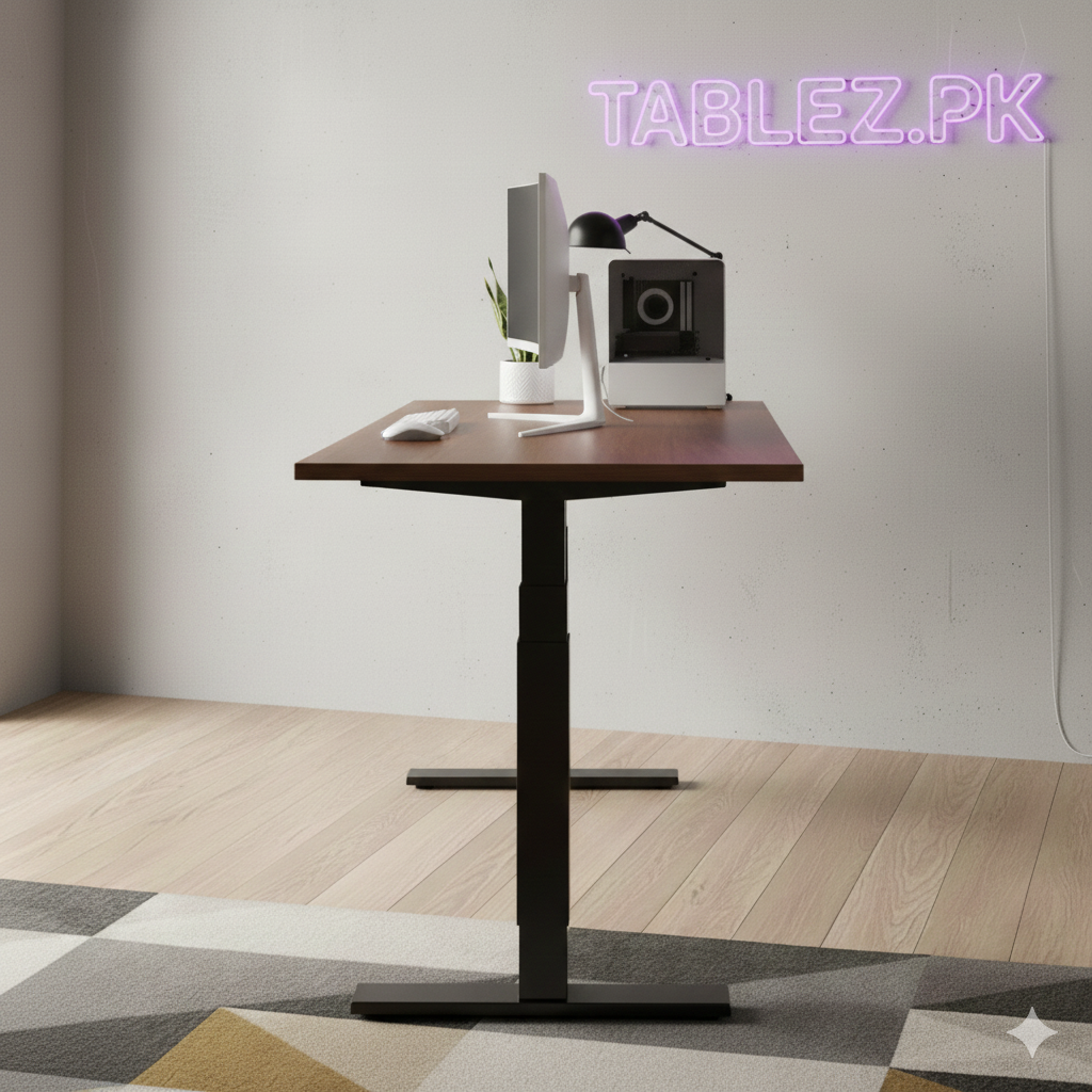 side view tablez.pk height adjustable desk brown top