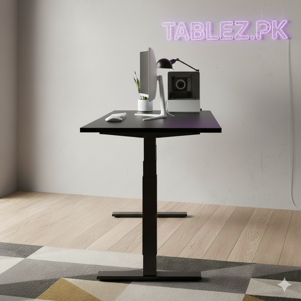 adjustable desk black color side view